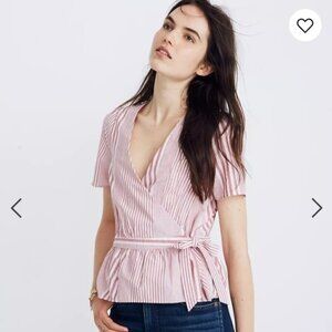 MADEWELL Ruffle-Hem Wrap Top in Stripe Mix